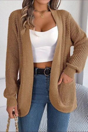 WOMEN CHUNKY WAFFLE KNIT OPEN FRONT CARDIGAN FrictionResistant Fabric