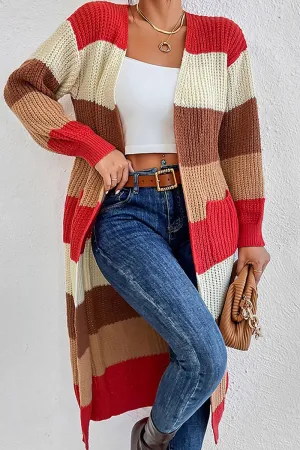 Textured Weave Pattern AllClimateAdaptive WOMEN COLOR BLOCKED LONG LENGTH KNIT CARDIGAN