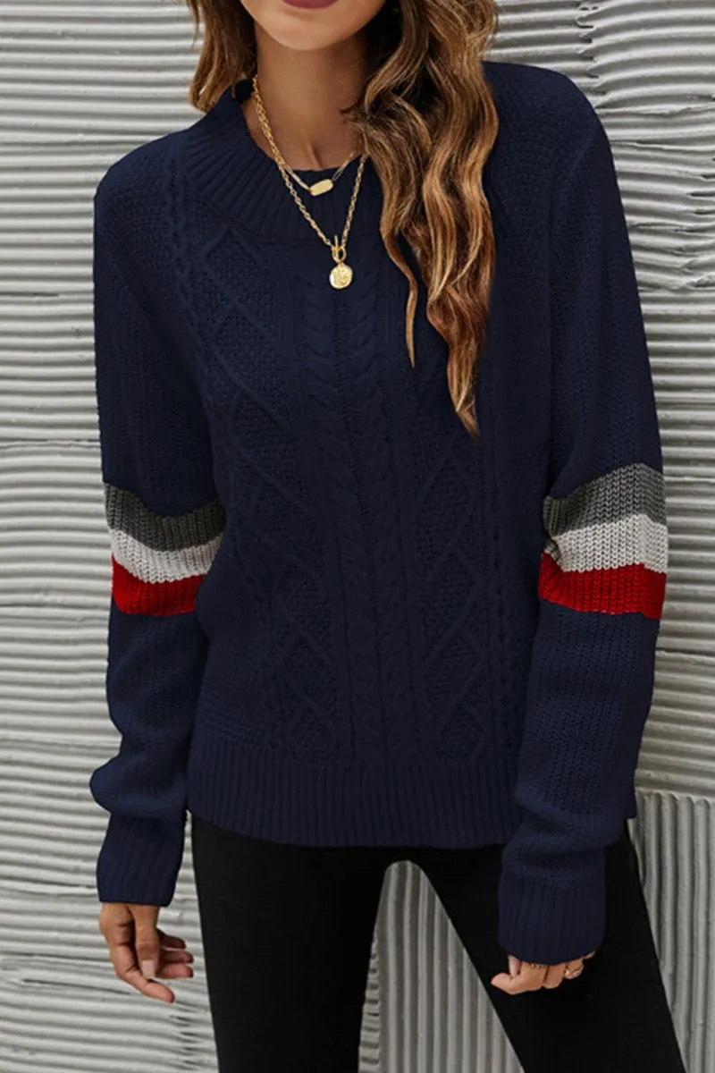NonSlip Grip Tape WOMEN COLOR STRIPE SLEEVE LOOSE KNIT JUPMER TOP