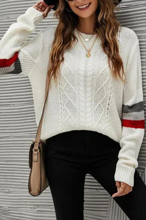 Minimalist Silhouette Cut Basic Tee WOMEN COLOR STRIPE SLEEVE LOOSE KNIT JUPMER TOP