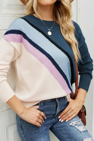 Trendy Shirt WOMEN COLOR STRIPED RIB SLEEVE PULLOVER