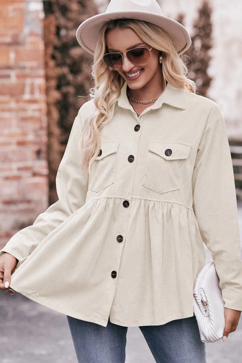 WOMEN CORDUROY BUTTON UP SHIRTS WITH POCKETS Low Profile Waistband Integration Bonded Seam Technology