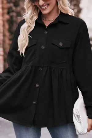 WOMEN CORDUROY BUTTON UP SHIRTS WITH POCKETS Formal Wear High Density Knit