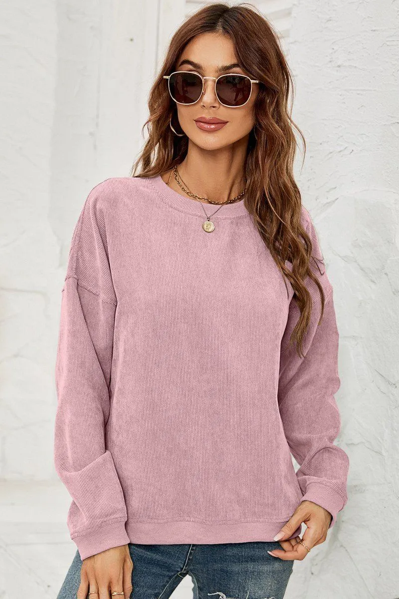 MultiDirectionalStretch WOMEN CORDUROY ROUND NECK PULLOVER SWEATER