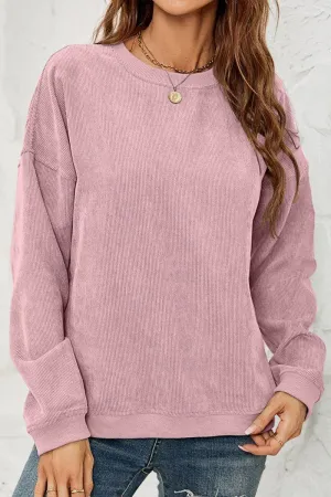 WOMEN CORDUROY ROUND NECK PULLOVER SWEATER AntiOdorTechnology