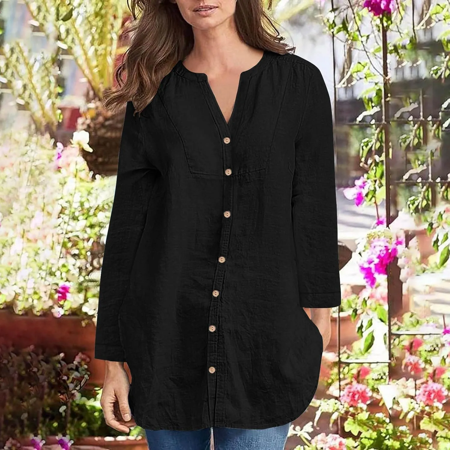 Women Cotton Linen Shirt Dressy Casual Button Down Tunic Dress Tops 2025 Summer Long Sleeve Beach Cover Up Tunic Tees