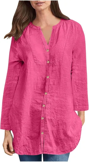 Women Cotton Linen Shirt Dressy Casual Button Down Tunic Dress Tops 2025 Summer Long Sleeve Beach Cover Up Tunic Tees