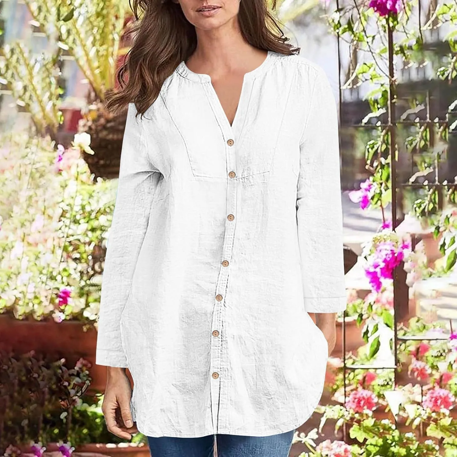 Women Cotton Linen Shirt Dressy Casual Button Down Tunic Dress Tops 2025 Summer Long Sleeve Beach Cover Up Tunic Tees