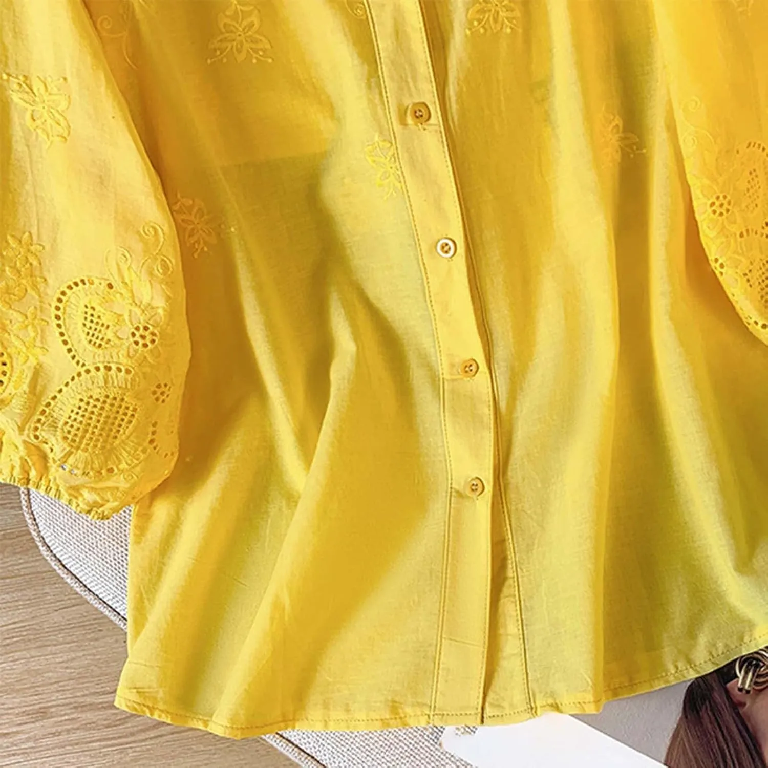 Women Cotton Linen Tops 2025 Summer 3/4 Lantern Sleeve Embroidered Shirts Loose V-Neck Boho Tees Vintage Blouses