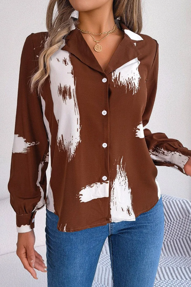 WOMEN DANDY PATTERNED BUTTON DOWN OFFICE BLOUSE VersatileLayering