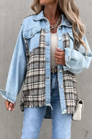 WOMEN DENIM PATCHWORK PLAID JACKET100% POLYESTERSIZE S(2)-M(2)-L(2)-XL(2)MADE IN CHINA Weighted Hem Design AllDaySoftness