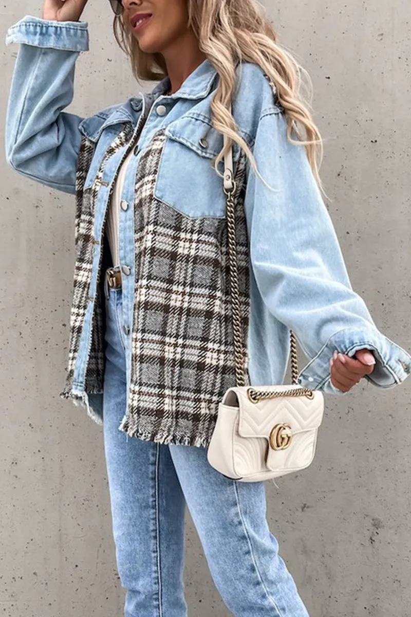 Airflow Mesh Lining WOMEN DENIM PATCHWORK PLAID JACKET100% POLYESTERSIZE S(2)-M(2)-L(2)-XL(2)MADE IN CHINA