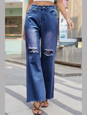 WOMEN DISTRESSED VINTAGE CASUAL DENIM PANTS JEANS Day Wear