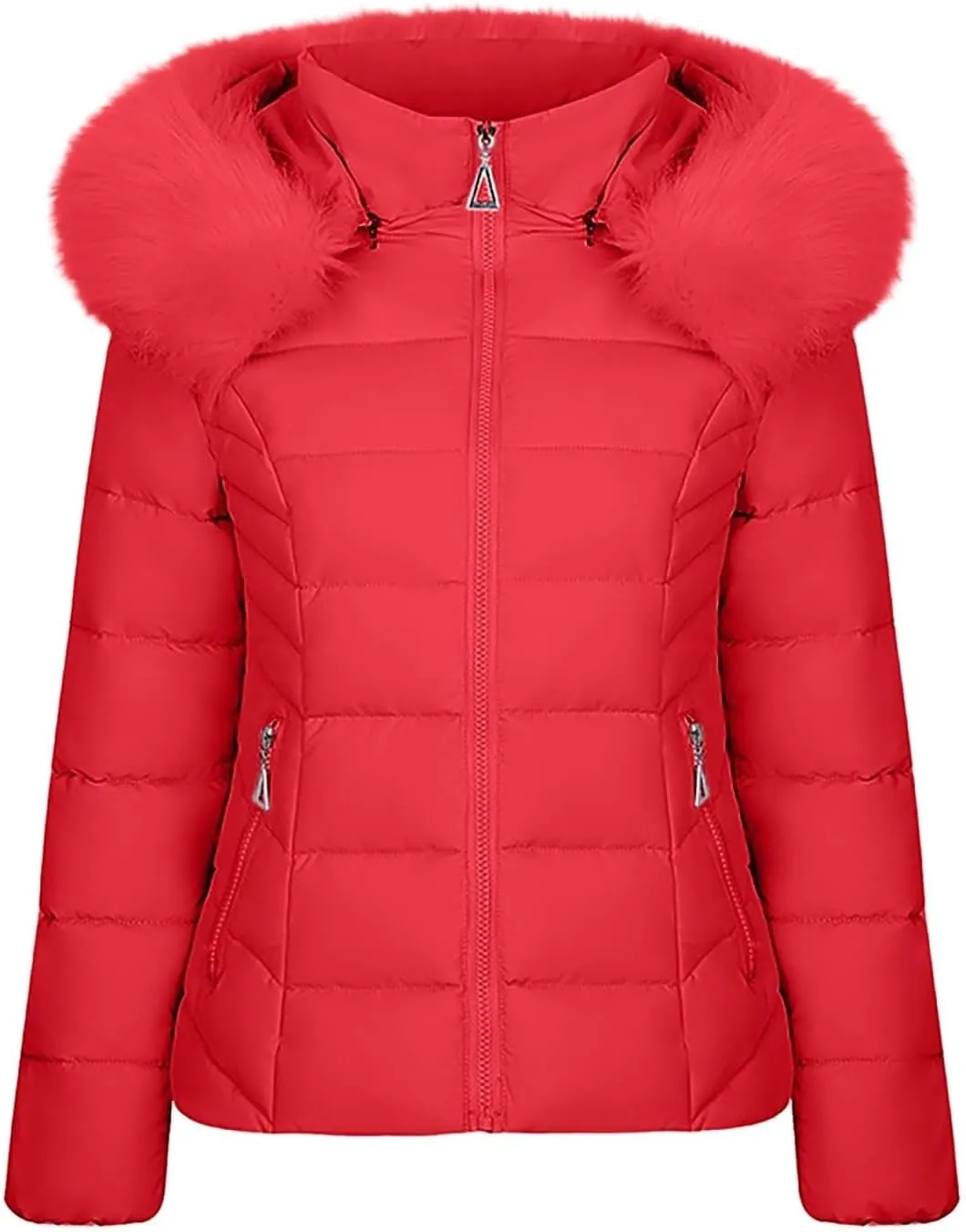 Women down Puffer Jacket Casual Short Winter Puffer Coat Thicken Lightweight Quilted Jacket Coat with Faux Fur Hood
