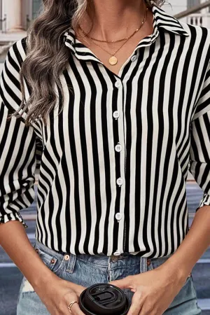 WrinkleFree Finish Bound Seam Finish WOMEN FITTED CUFF BUTTON UP STRIPE SHIRTS