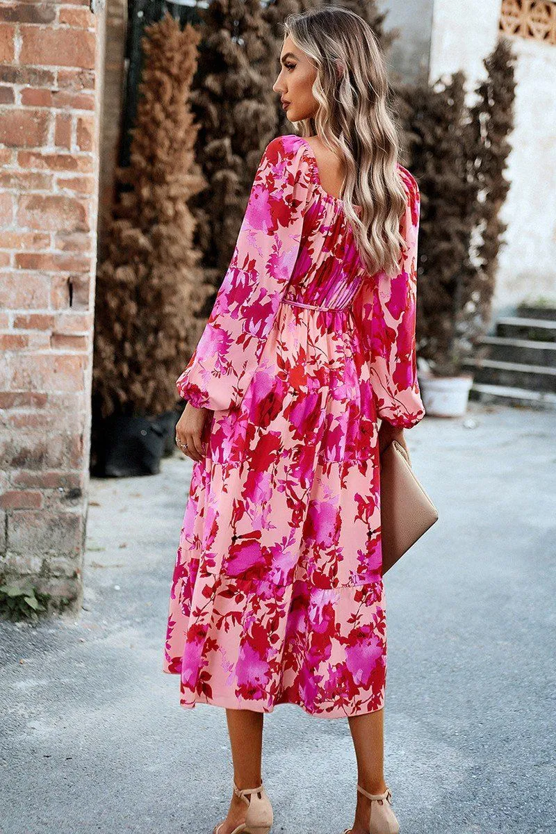 WOMEN FLORAL PATTERN SQUARE NECK MAXI DRESS Easy Layers