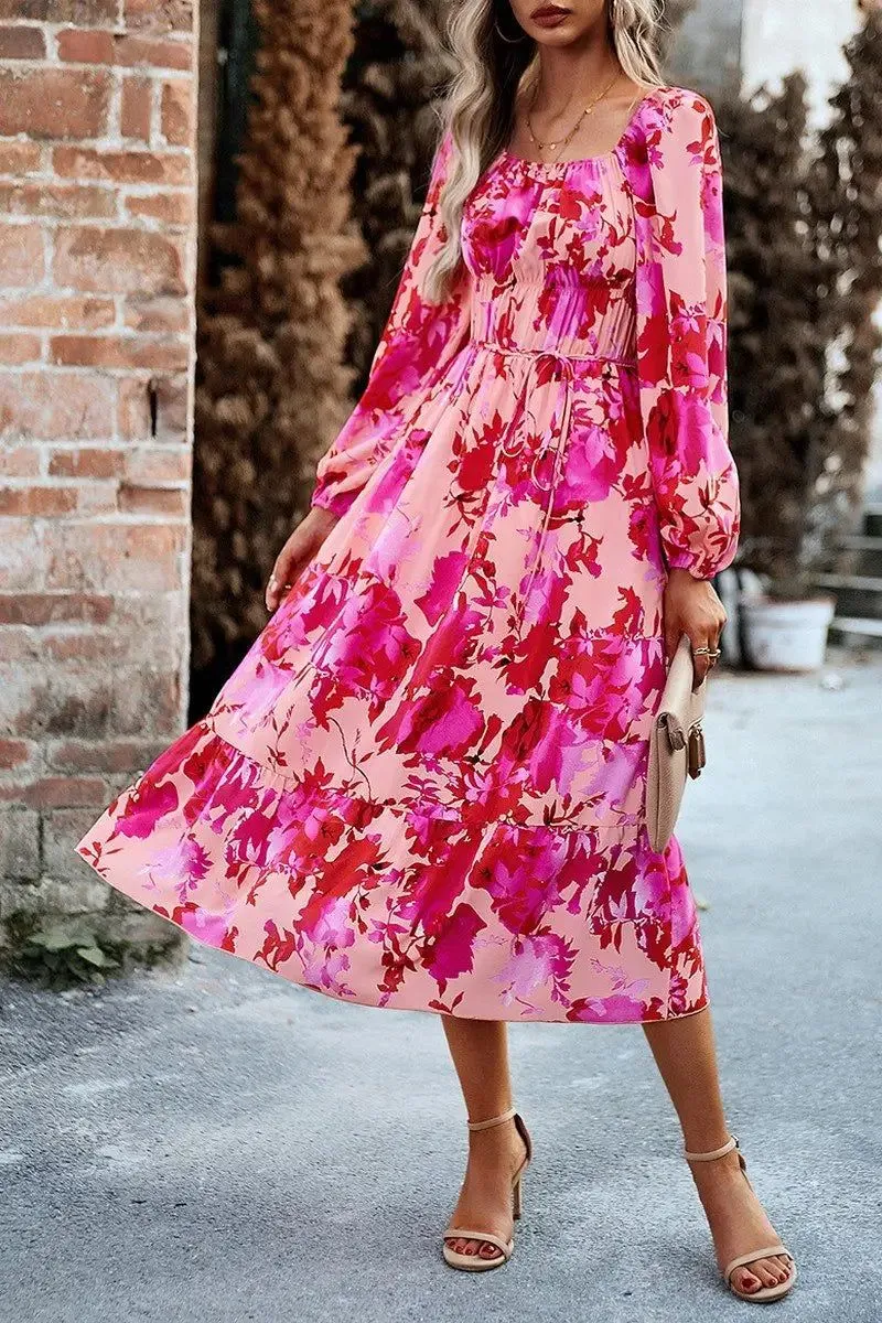 Delicate Mood WOMEN FLORAL PATTERN SQUARE NECK MAXI DRESS