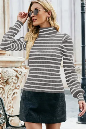 Cooling Technology WOMEN HIGH NECK STRIPE PATTERN LONG SLEEVE TOP