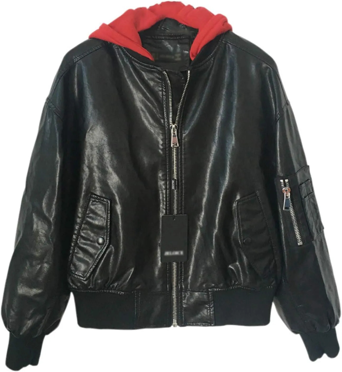 Women Hooded Faux Leather Moto Biker Jacket Casual Short Hood Leather Coat Loose Motorcycle Hoodies Leather Jackets