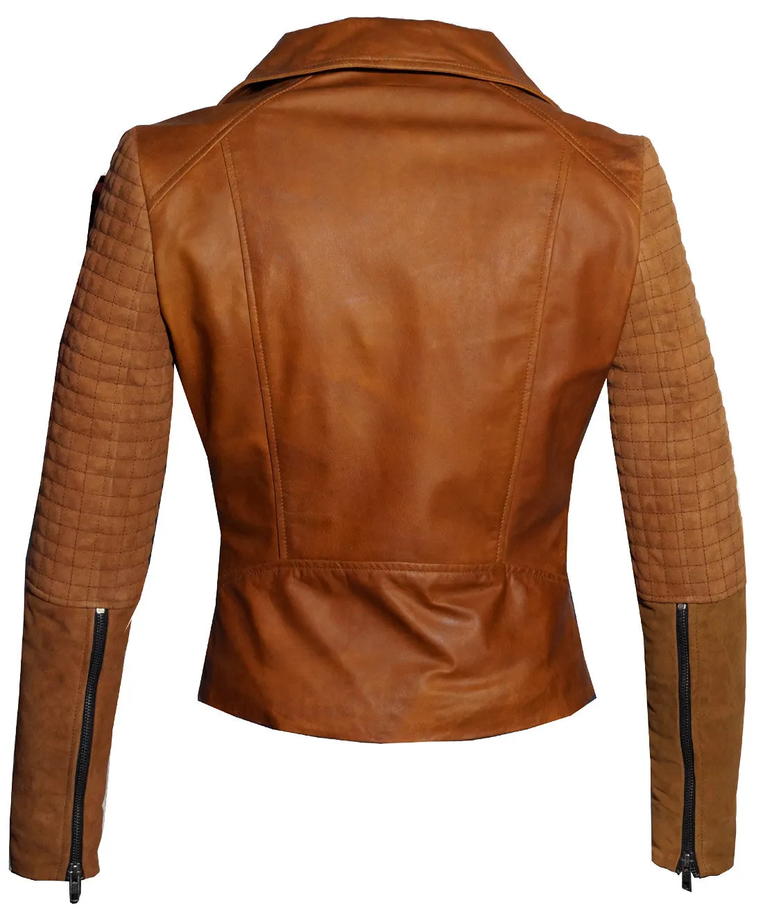 Women Leather Biker Jacket with Two Tone Oil Pull up and Suede Leather