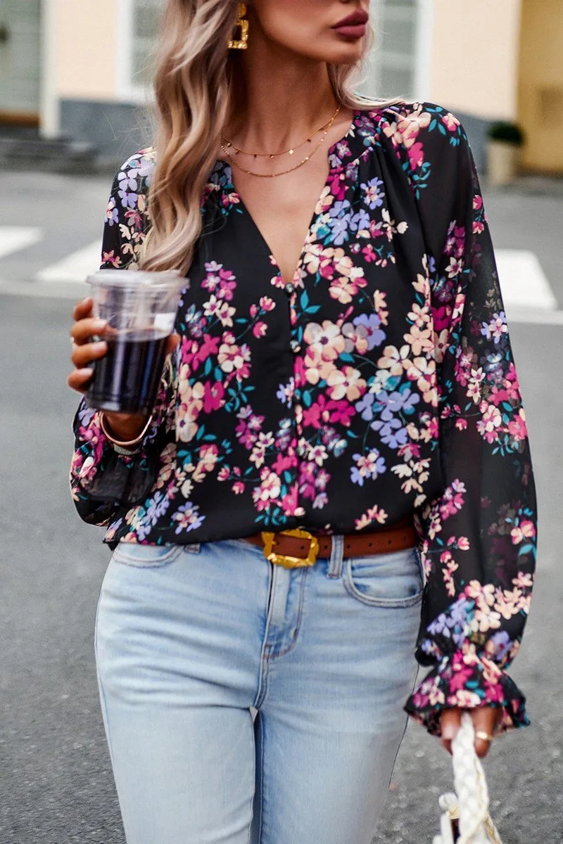 WOMEN LIGHTWEIGHT LANTERN SLEEVE BUTTON BLOUSE Cozy Fit Reinforced Buttonholes