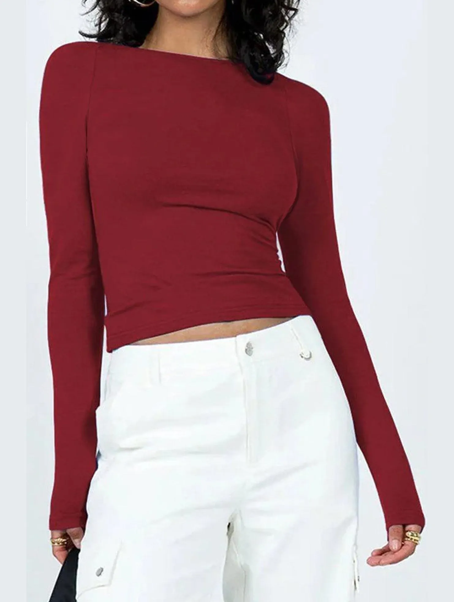 DoubleStitchedSeams Hygroscopic Inner Layer WOMEN LONG SLEEVE BACKLESS TIGHT T SHIRT