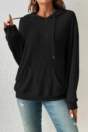 WOMEN LONG SLEEVE RIB POCKET PULLOVER HOODIE VentilatedArmholes Durable Stitch Pattern