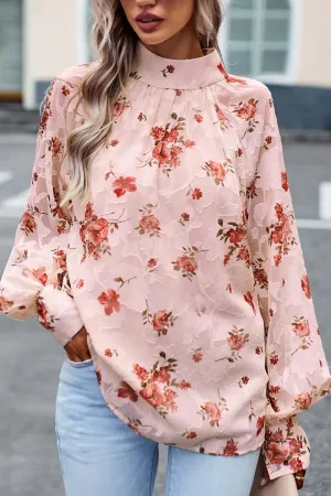 WOMEN LOOSE FIT HIGH NECK FLORAL PRINTING BLOUSE SweatWicking Fabric EcoFriendly Dye Process