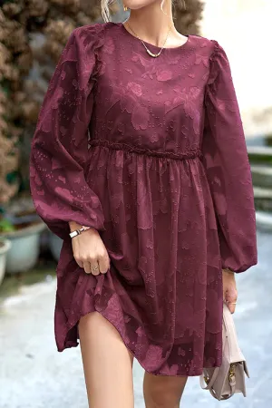 WOMEN LOOSE FIT LACE LONG SLEEVE CHIFFON DRESS breathable fabric dress