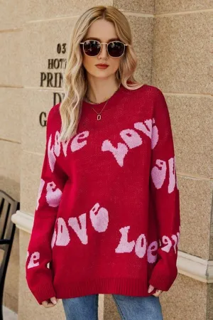 WOMEN LOVE PRINTING OVERSIZED CASUAL SWEATER Durable Overlock Stitch