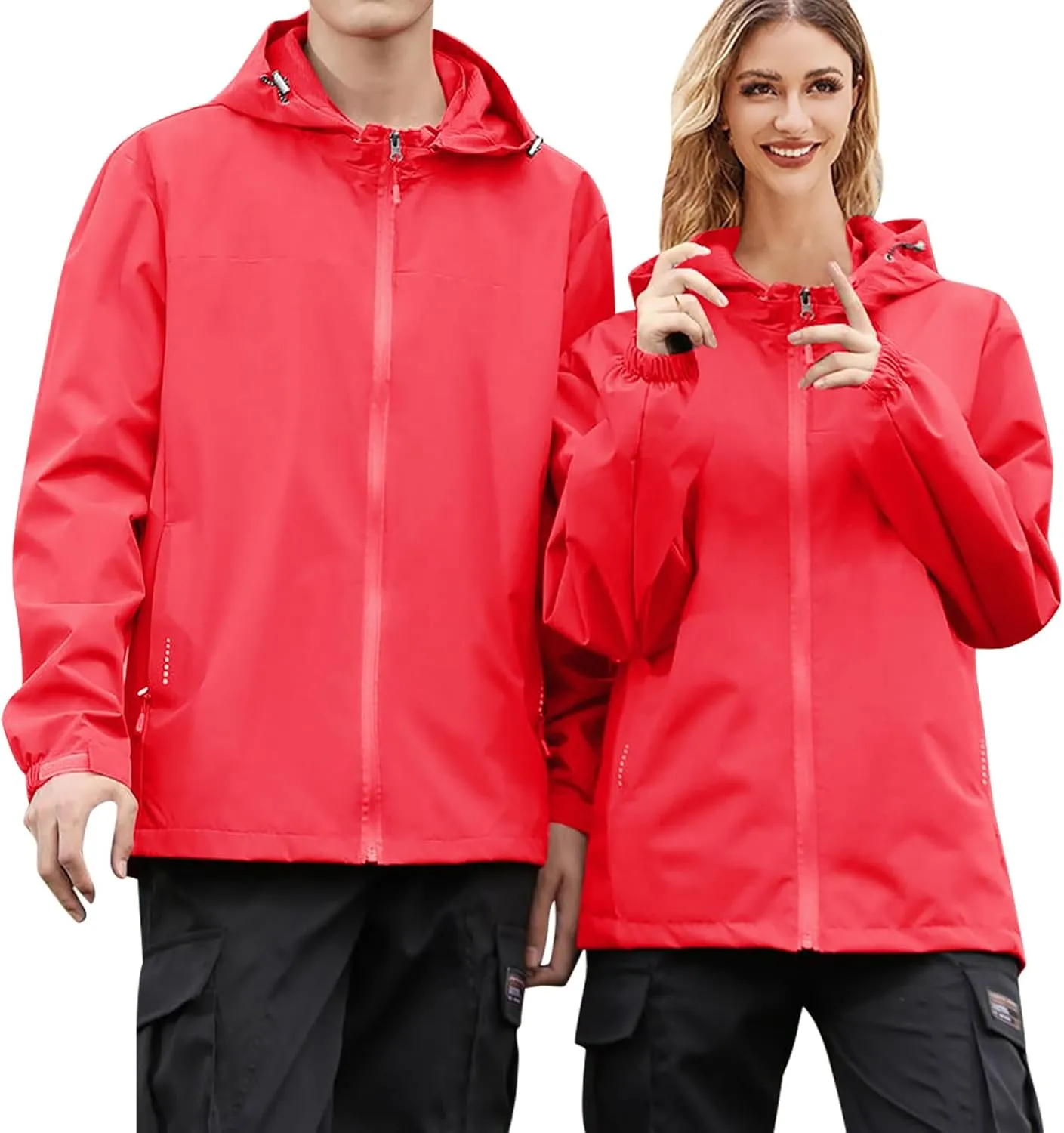 Women Men Hooded Rain Jackets Softshell Windproof Raincoat Plus Size Long Sleeve Outdoor Windbreaker with Pockets