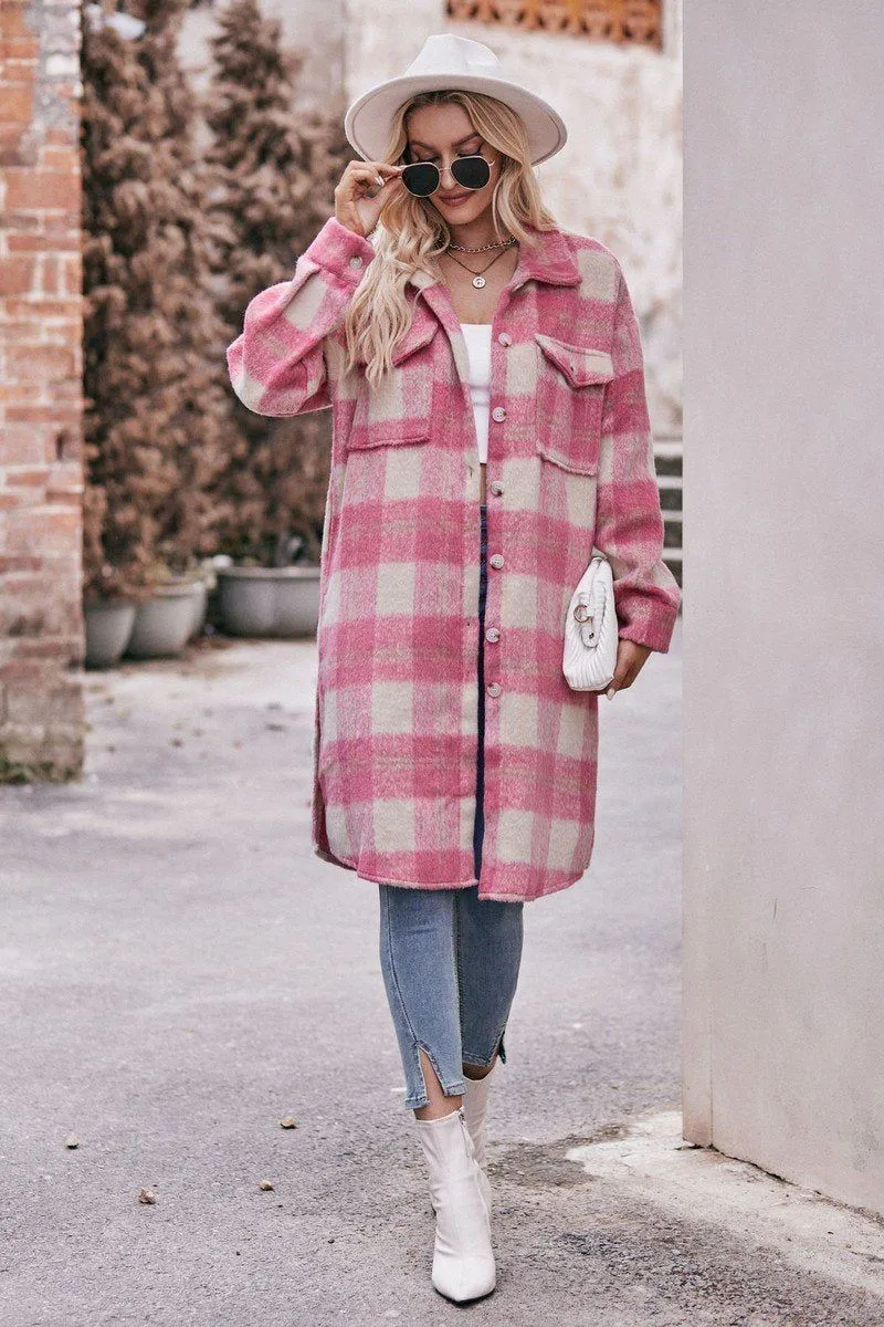 WOMEN OVERSIZED KNEE LENGTH PLAID COAT OdorResistantTechnology MultiLayer Stitching