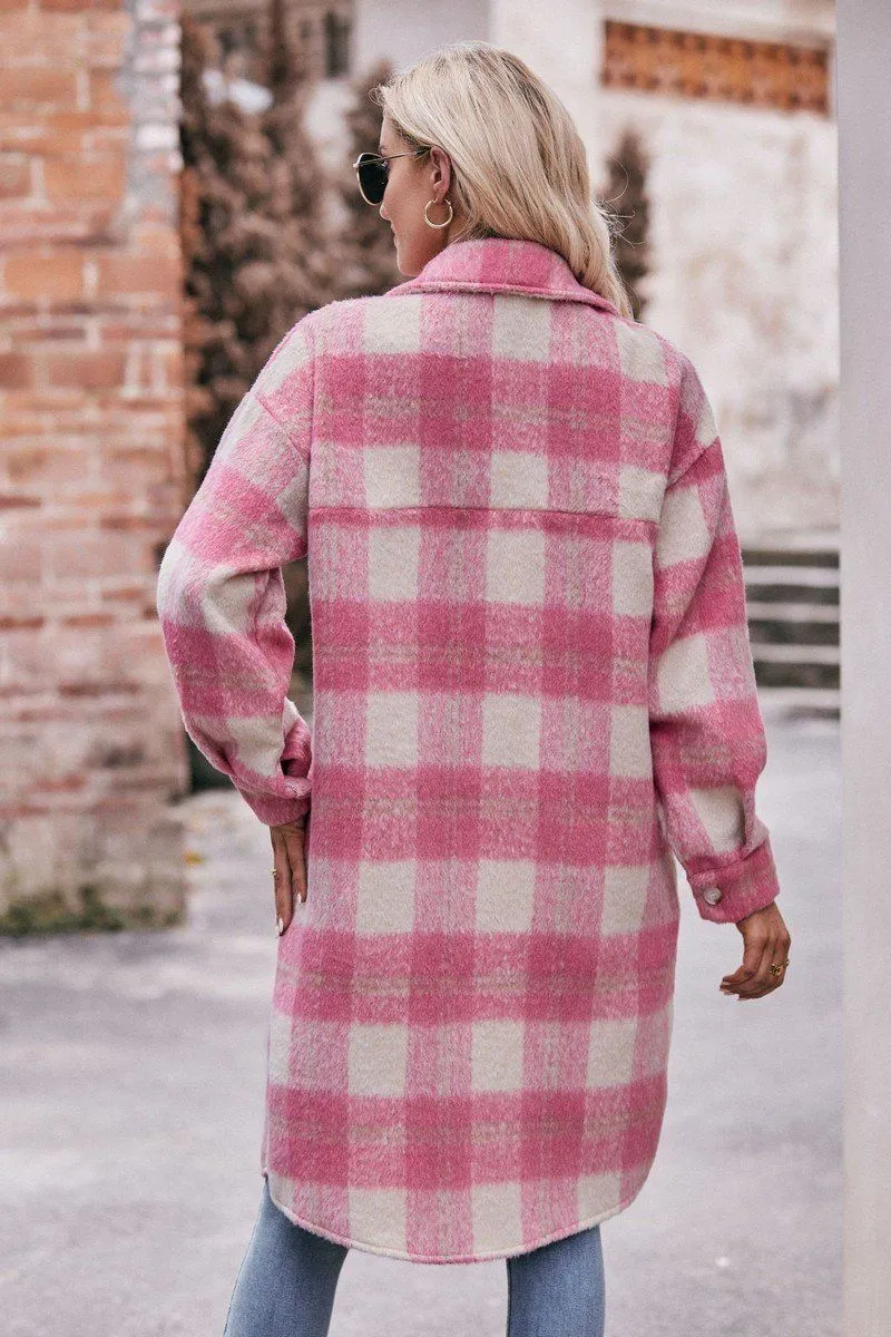 VentilatedBackPanel Classic Crewneck Design WOMEN OVERSIZED KNEE LENGTH PLAID COAT