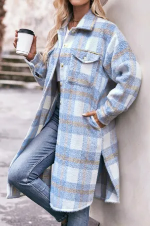 WOMEN OVERSIZED KNEE LENGTH PLAID COAT AntiOdorTechnology