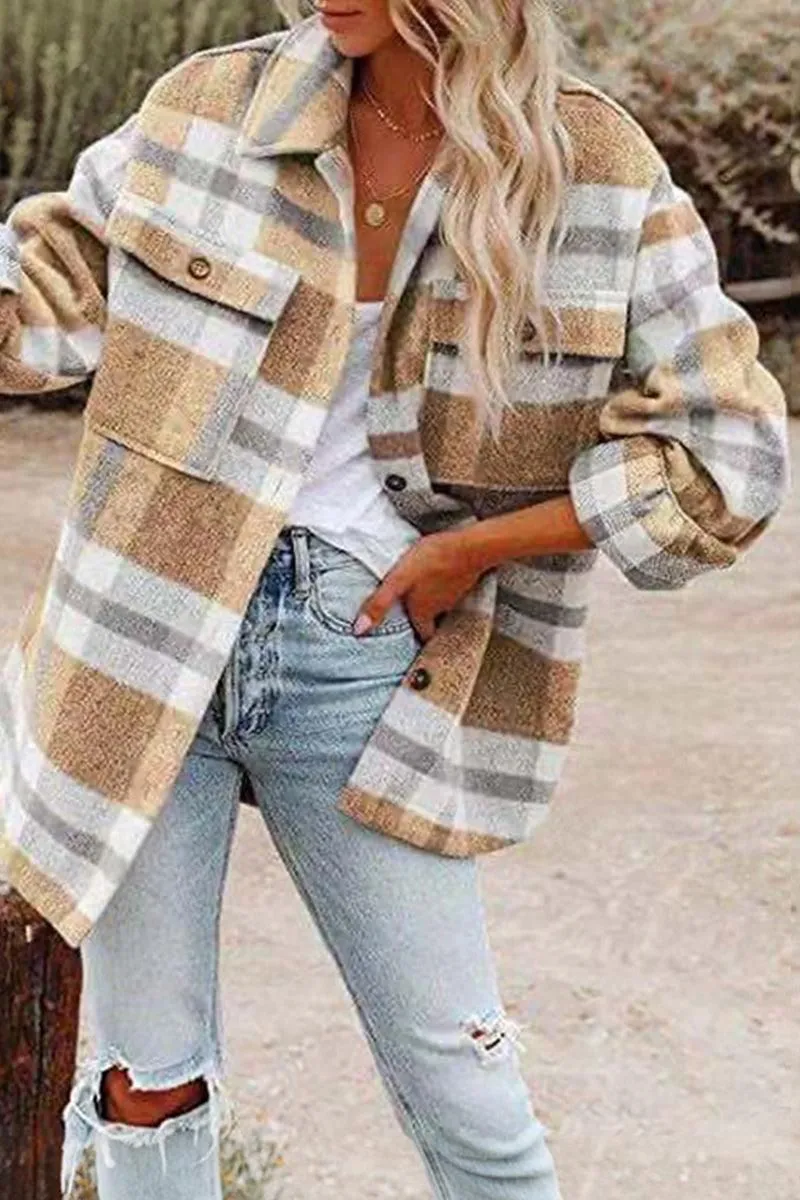 Tencel Lyocell Fiber WOMEN OVERSIZED PLAID PATTERN LONG SHACKET