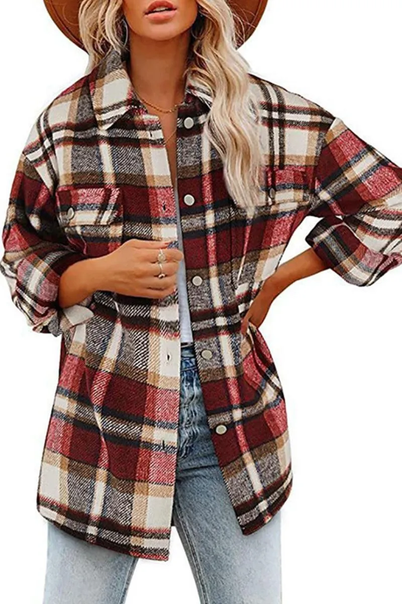 Minimalist Cuff ThermalRegulating Fabric WOMEN OVERSIZED PLAID PATTERN LONG SHACKET