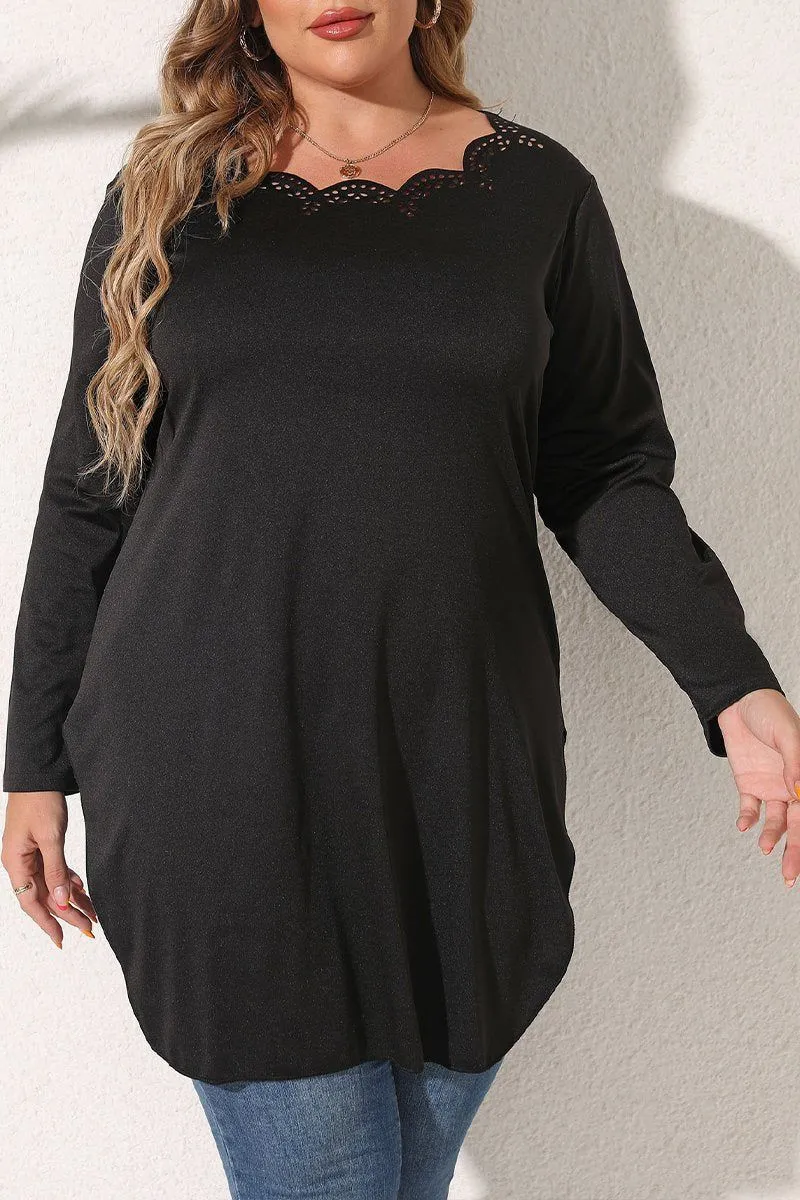 WOMEN PLUS SIZE LACE TRIM LONG LENG T SHIRT CarbonNeutral Production Anti Odor Treatment