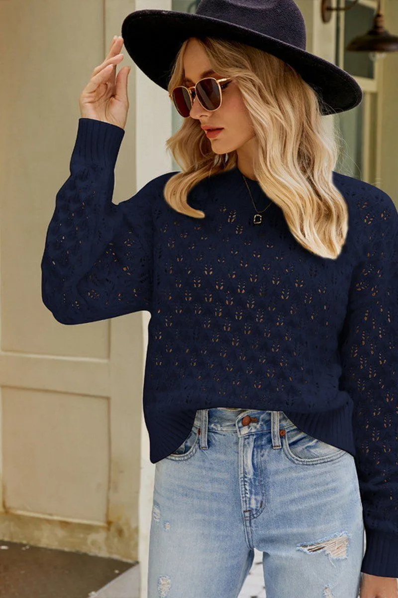 WOMEN RIBBED CREWNECK KNIT PULLOVER SWEATER TOP Adjustable Cuff System AdjustableCuffSystem
