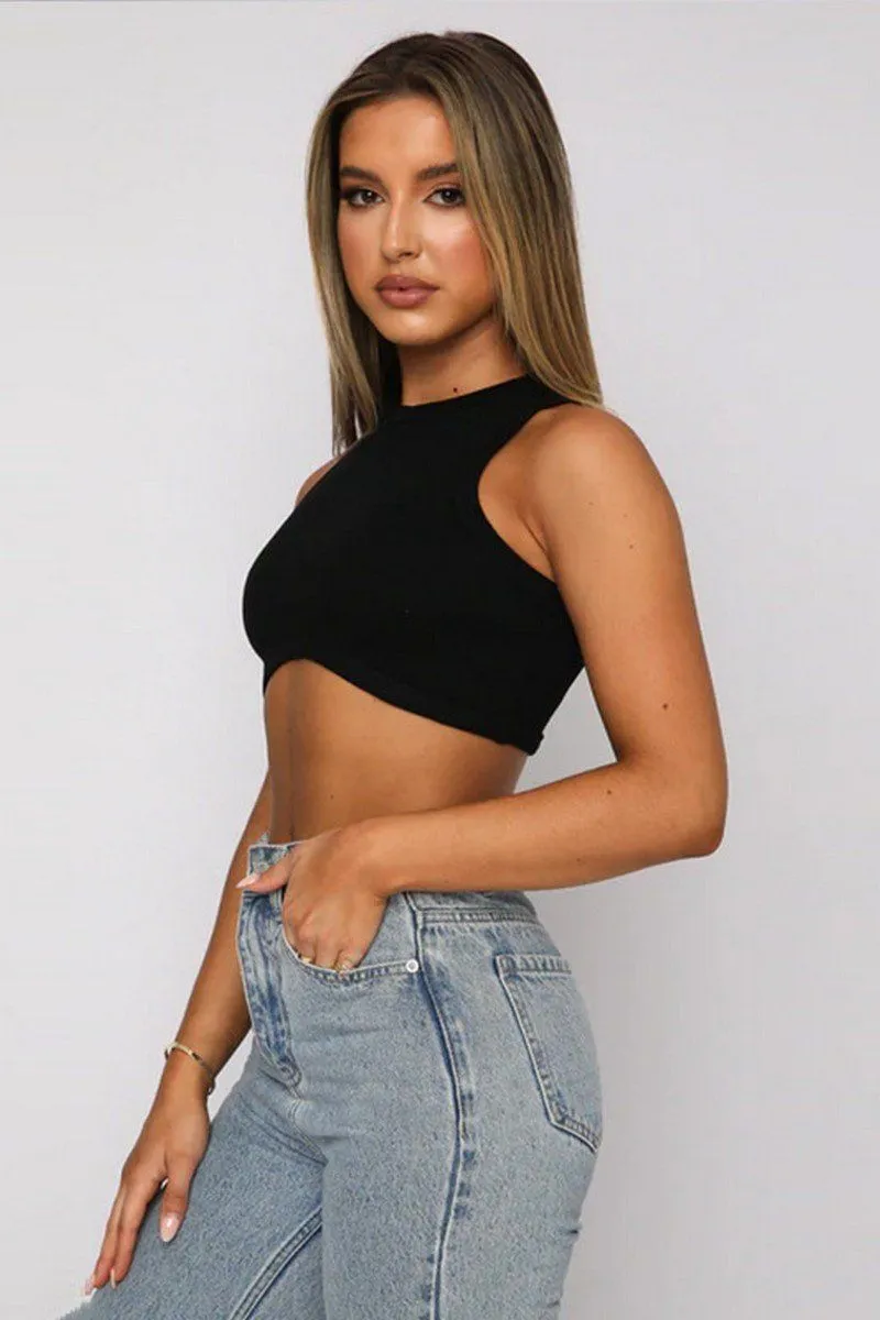 WOMEN RIBBED HALTER SEXY CROP TANK TOP Quick Dry Tech
