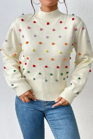 MoistureWickingMaterial WOMEN RIBBED HIGH NECK COLOR SWISS DOT JUMPER TOP