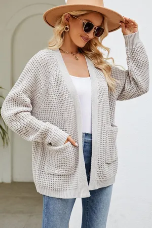 WOMEN RIBBED KNIT CARDIGAN WITH POCKETS Breathable Knit Fabric Low Profile Zipper