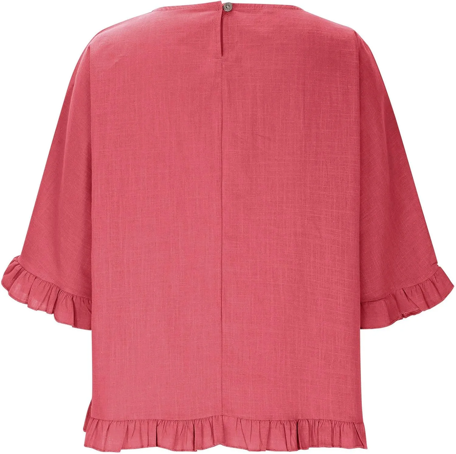 Women Round Neck Ruffled Hem Cotton Linen Tops 2025 Summer Short Sleeve Solid Color Pullover Tunic Elegant Blouse Tee