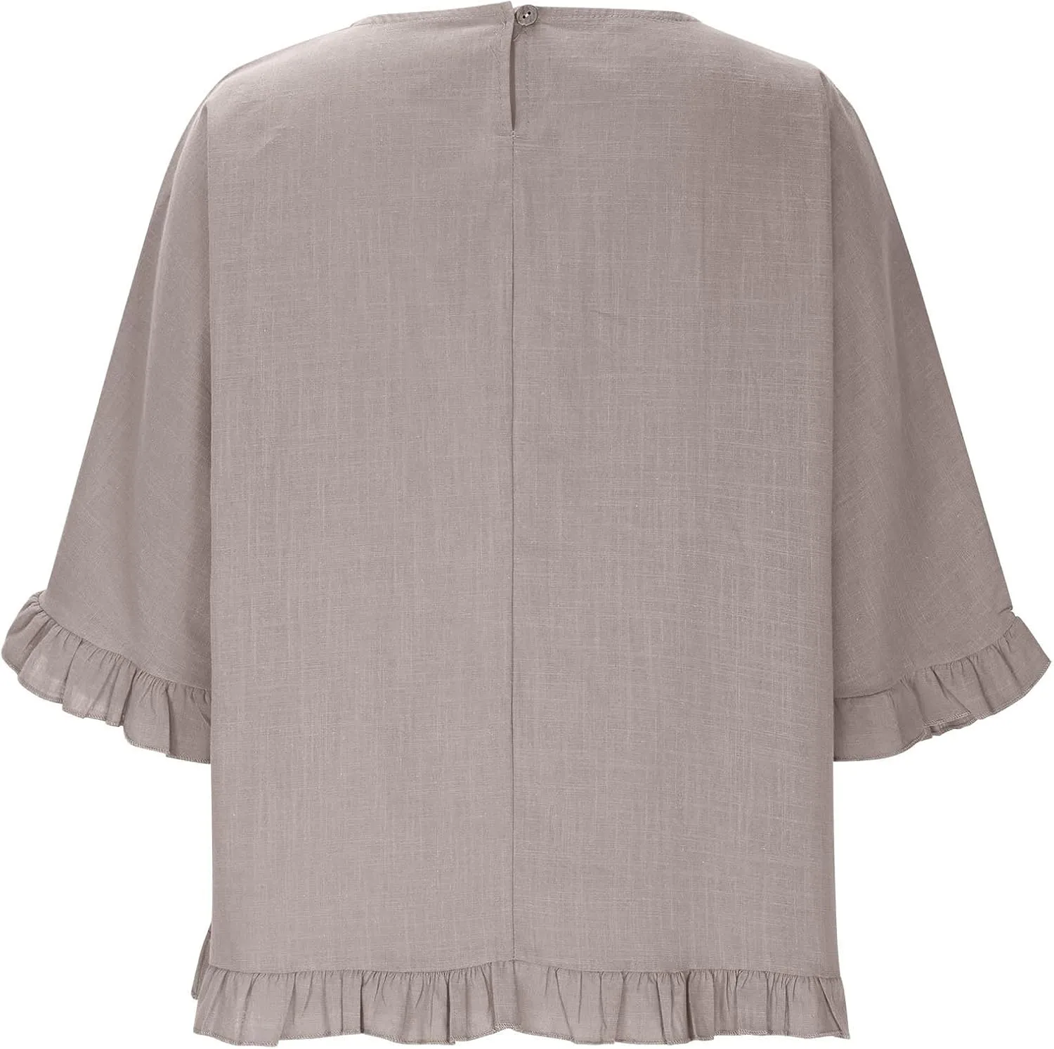 Women Round Neck Ruffled Hem Cotton Linen Tops 2025 Summer Short Sleeve Solid Color Pullover Tunic Elegant Blouse Tee