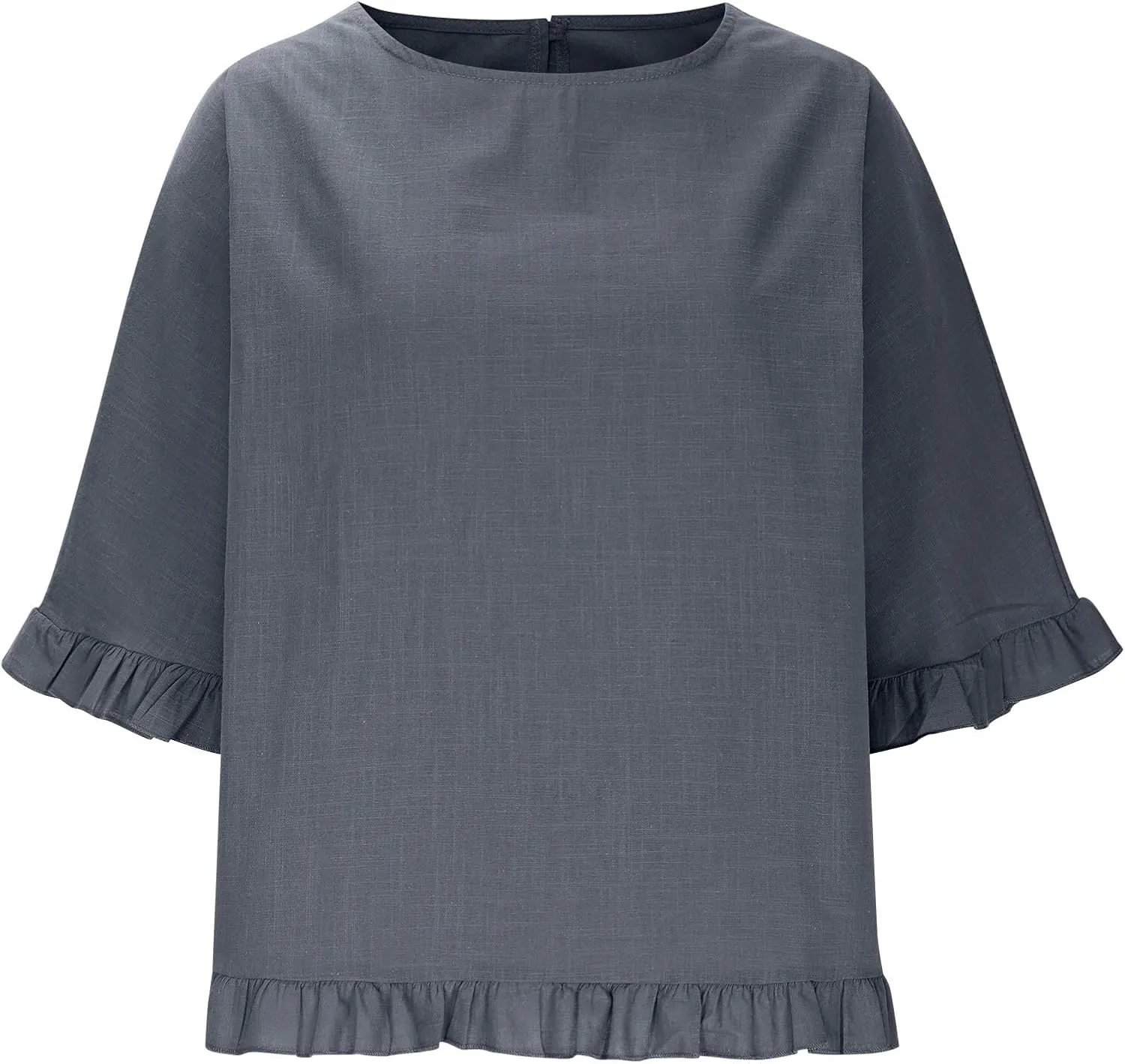 Women Round Neck Ruffled Hem Cotton Linen Tops 2025 Summer Short Sleeve Solid Color Pullover Tunic Elegant Blouse Tee
