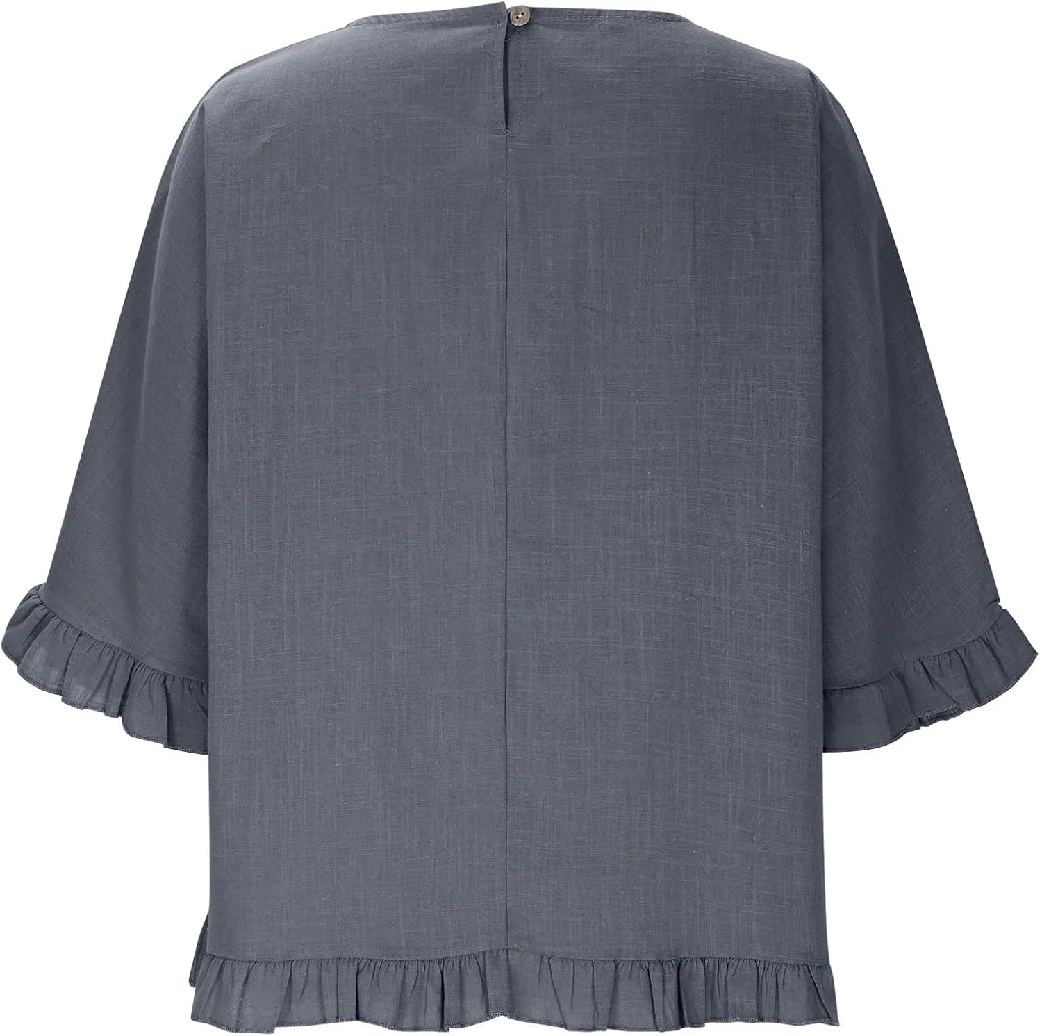 Women Round Neck Ruffled Hem Cotton Linen Tops 2025 Summer Short Sleeve Solid Color Pullover Tunic Elegant Blouse Tee