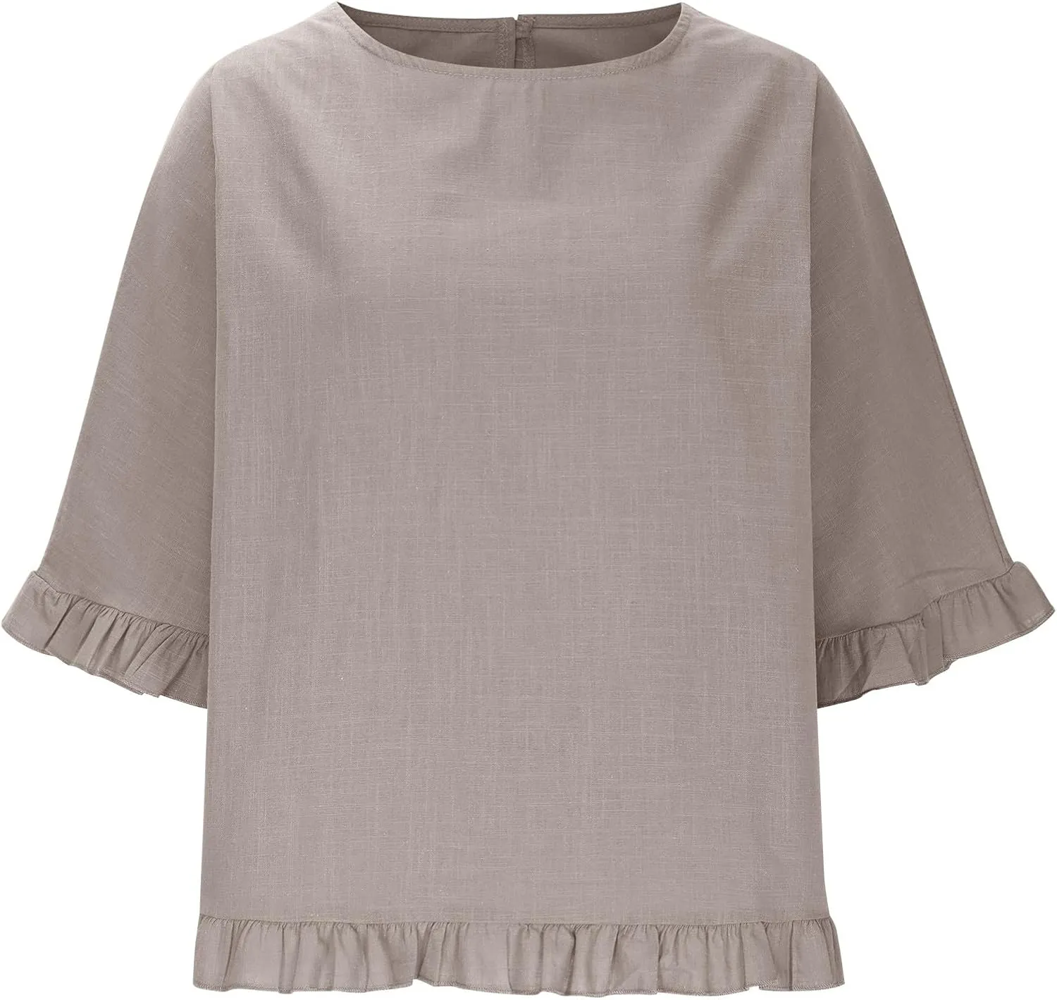 Women Round Neck Ruffled Hem Cotton Linen Tops 2025 Summer Short Sleeve Solid Color Pullover Tunic Elegant Blouse Tee