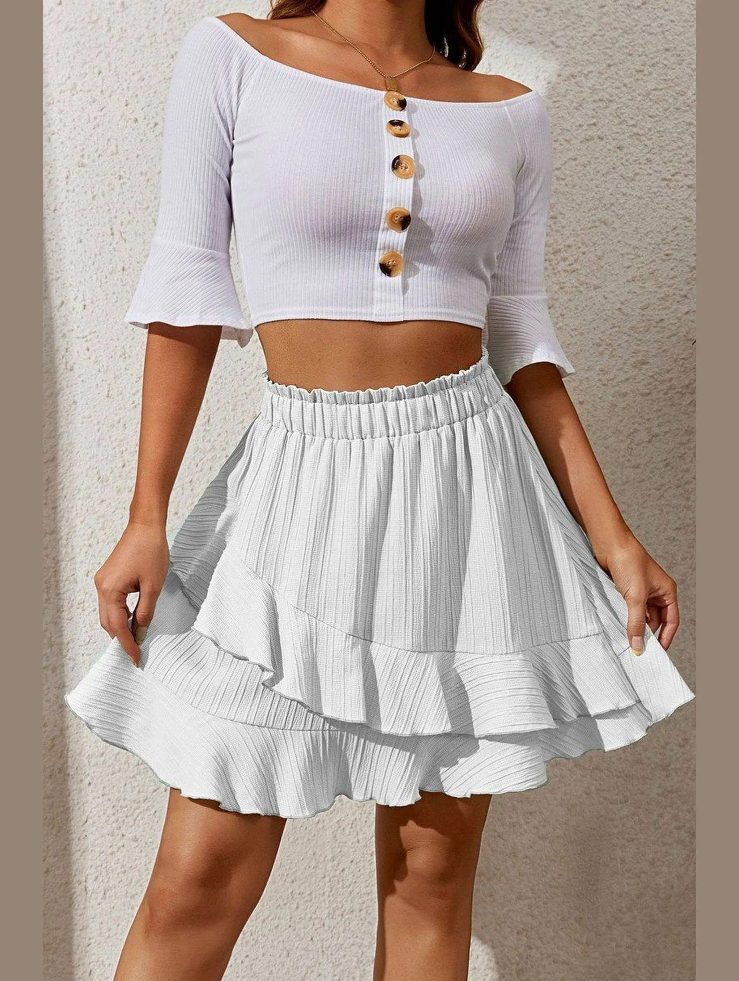 Street Comfort WaterRepellent WOMEN RUFFLED HIGH ELASTIC WAIST SHORT SKIRT