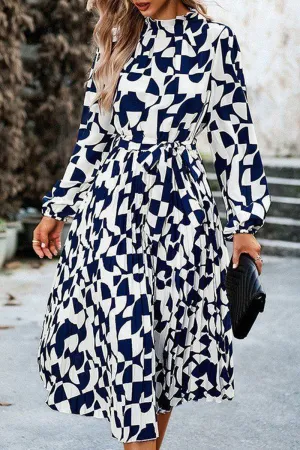 WOMEN RUFFLED HIGH NECK BELTED LONG DRESS Vibrant fit Polished Appearance
