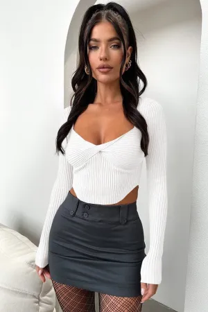 Multi Directional Zipper Placement WOMEN SEXY DEEP NECK TIGHT LONG SLEEVE CROP TOP