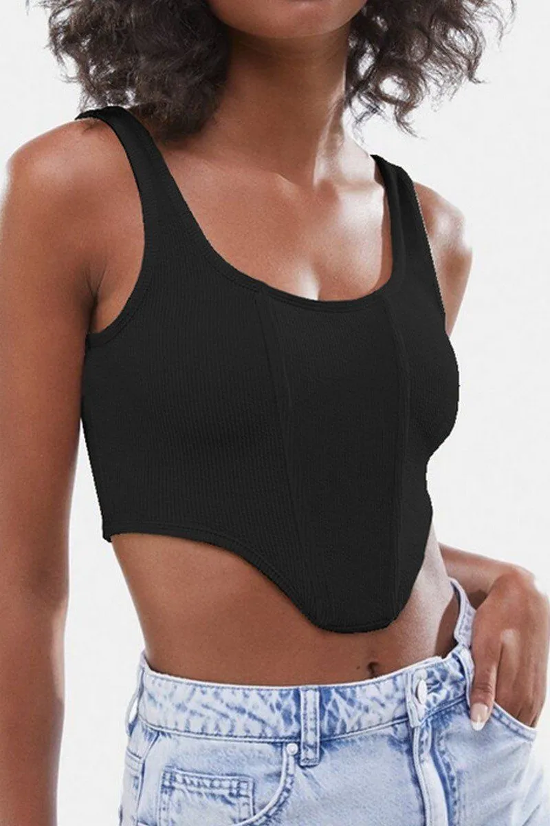 CompressionTechnology Anti Slip Shoulder Padding WOMEN SEXY DEEP U NECK CROP TANK TOP